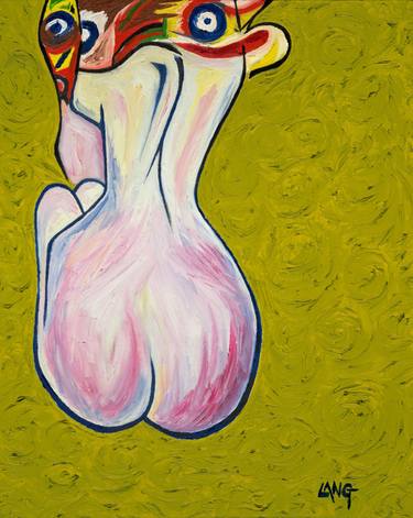 Nude woman with veil (yellow ochre): contemporary, limited edition giclee print, 5 of 40. thumb