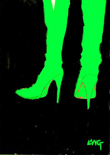 Green High Heeled Boots, Limited Edition Giclee Print, 3/40. thumb