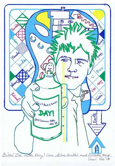 Drawing Project: Billie Joe with Day! Can, Blue Guitar and Amp thumb