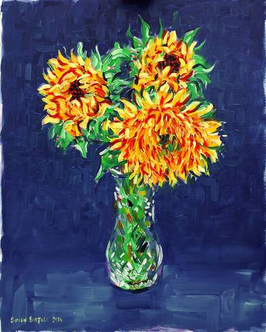 Three Sunflowers in a Glass Vase (SOLD) thumb