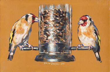 Nyger Seed! (Goldfinches on a Feeder) (SOLD) thumb