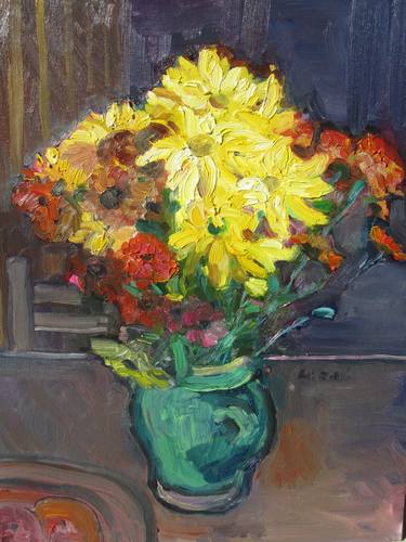 flowers in a green vase thumb
