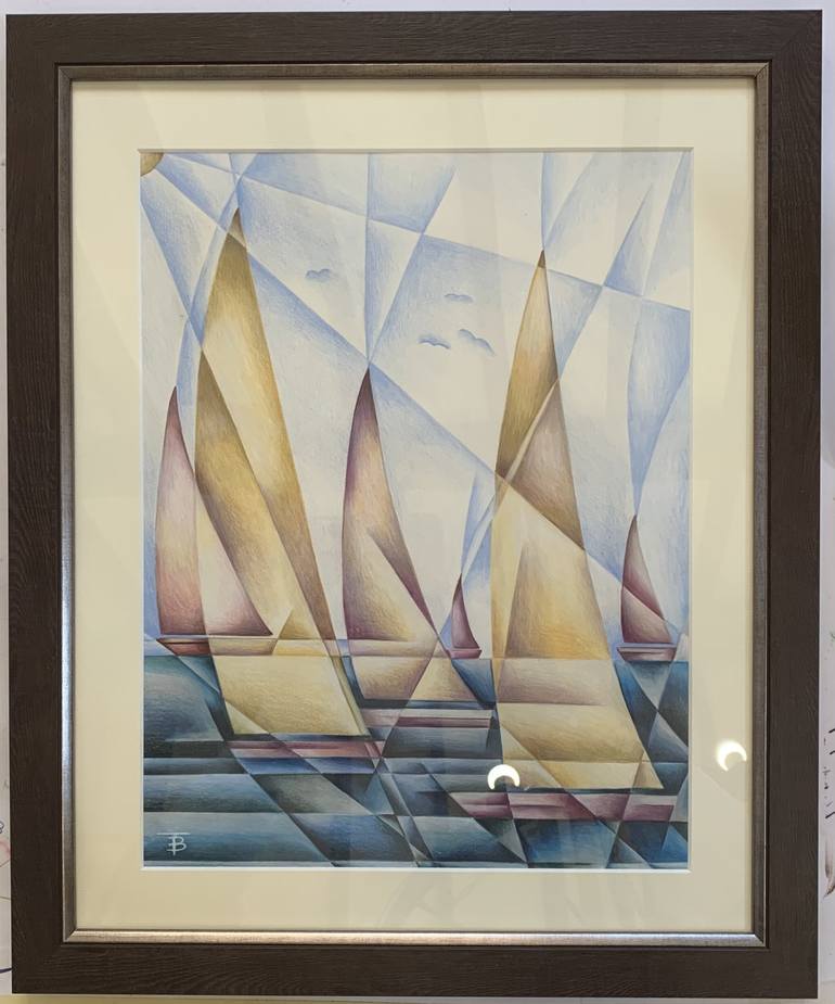 Original Cubism Boat Drawing by Tiffany Budd