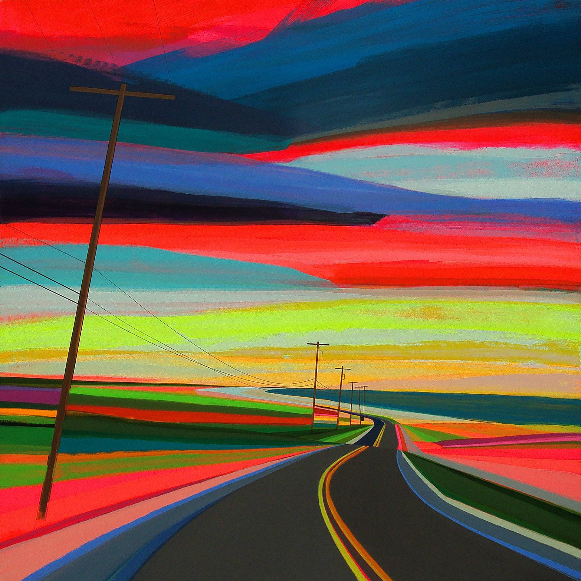 Sunset over old Montauk Highway Painting by Grant Haffner