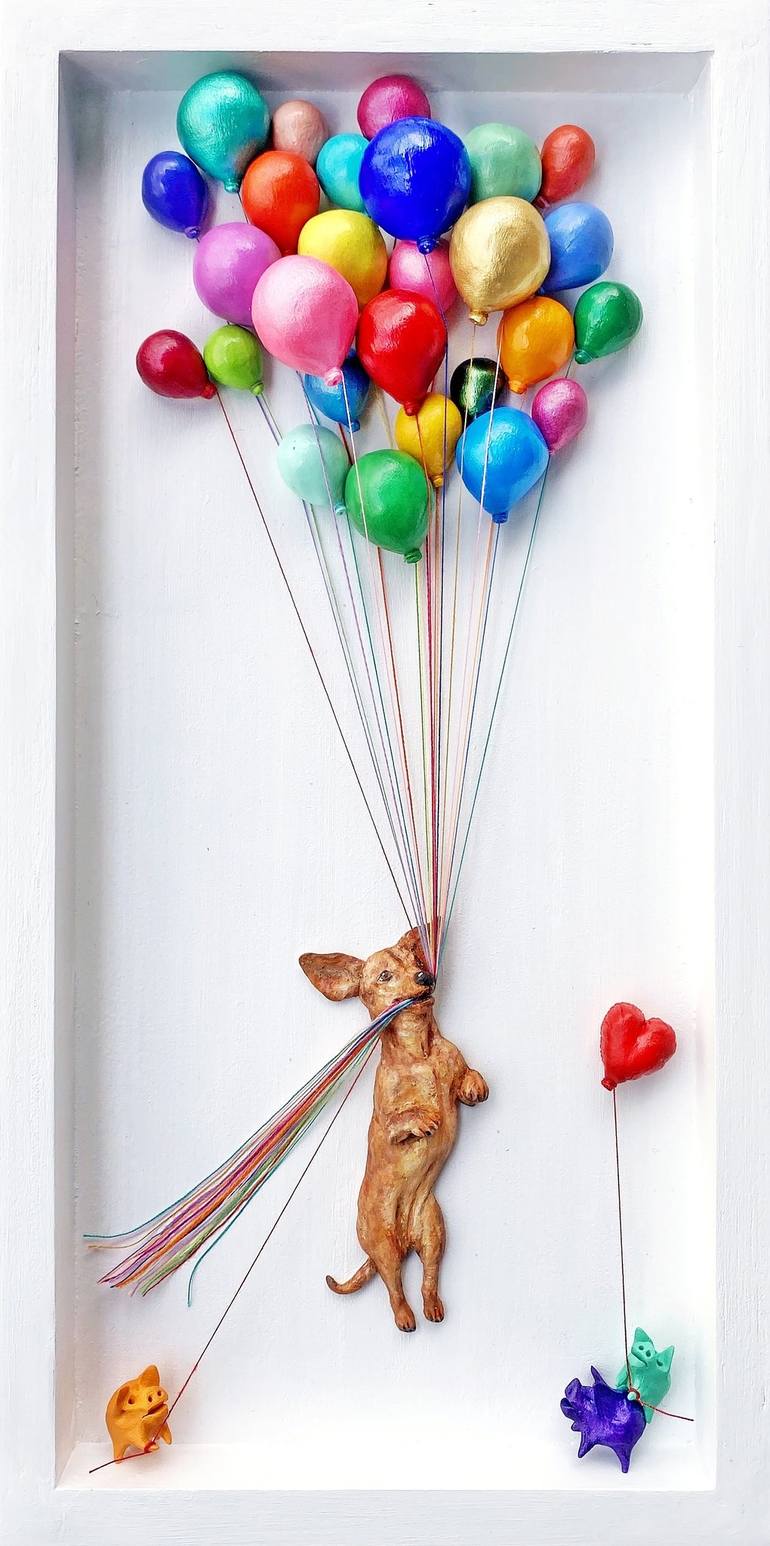 Weeeeee Flying~ #A Dachshund with balloons - Print