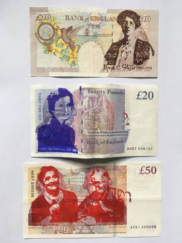 Notable Women - set of three Defaced British Bank Notes - Limited Edition 100 of 100 thumb