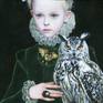 In my serie of paintings named "Gothic Queens"animals have  a special place . In the History of Art we find out a lot of imagines about ladies (or gentlemen) with all of sort of animals, so after the little Queens of squirrels, this time I did a young Queen with a owl.