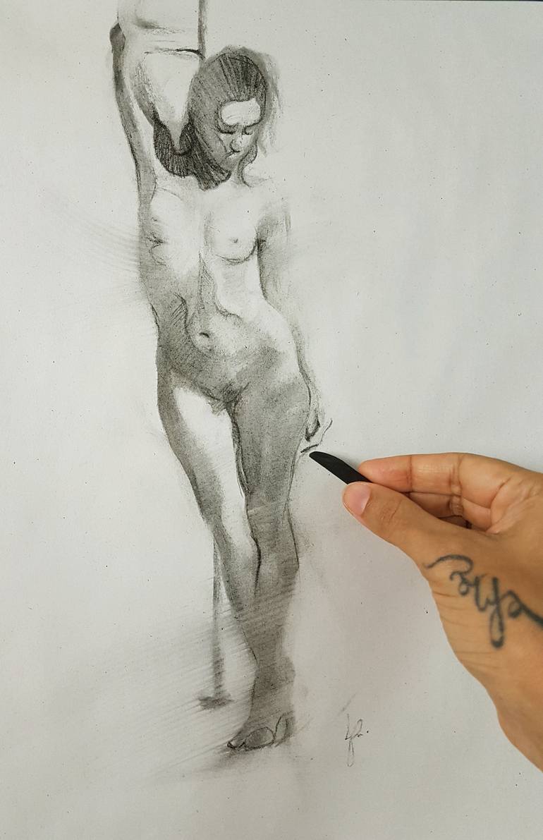 Original Expressionism Nude Drawing by Jacqueline Gomez