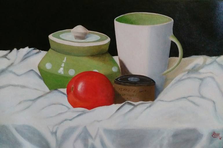 Still life with tomato Painting by Saurabh Jathar | Saatchi Art