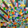 It is an abstract reflecting our times in a statement piece that is large in scale and bold in color.