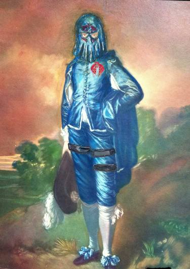 Altered Thrift Store Painting Blue Boy Cobra thumb