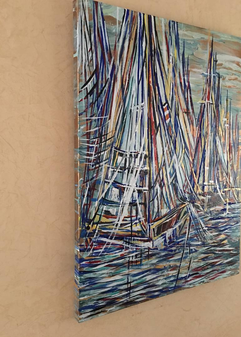 Original Abstract Boat Painting by Khrystyna Kozyuk