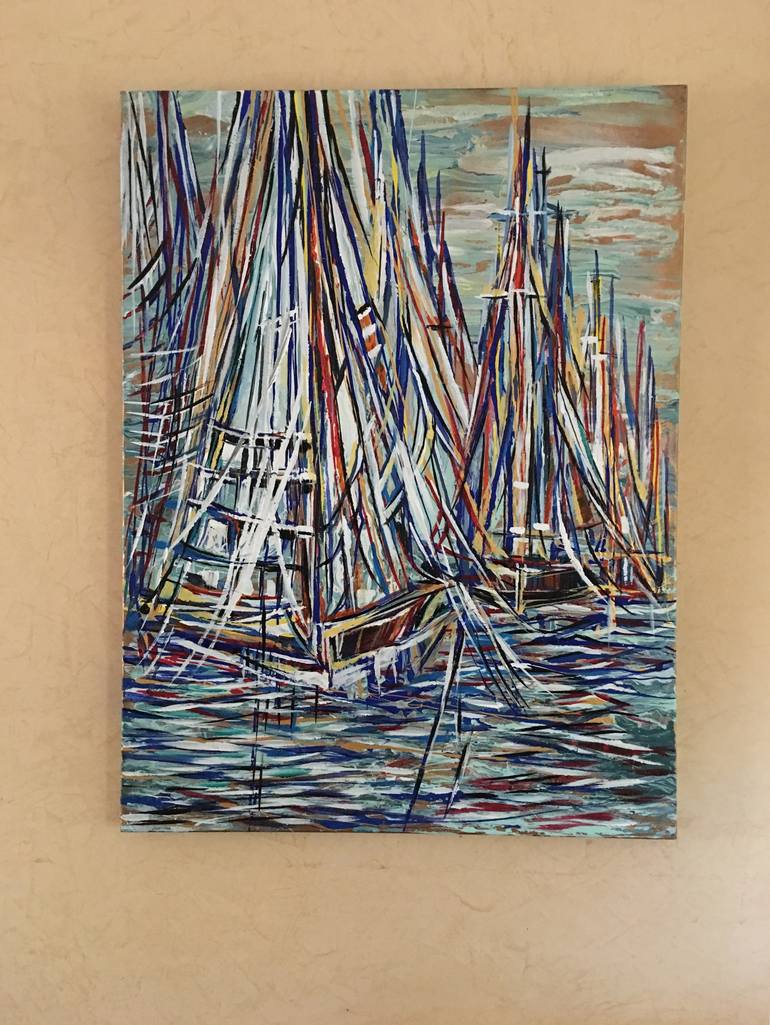 Original Abstract Boat Painting by Khrystyna Kozyuk