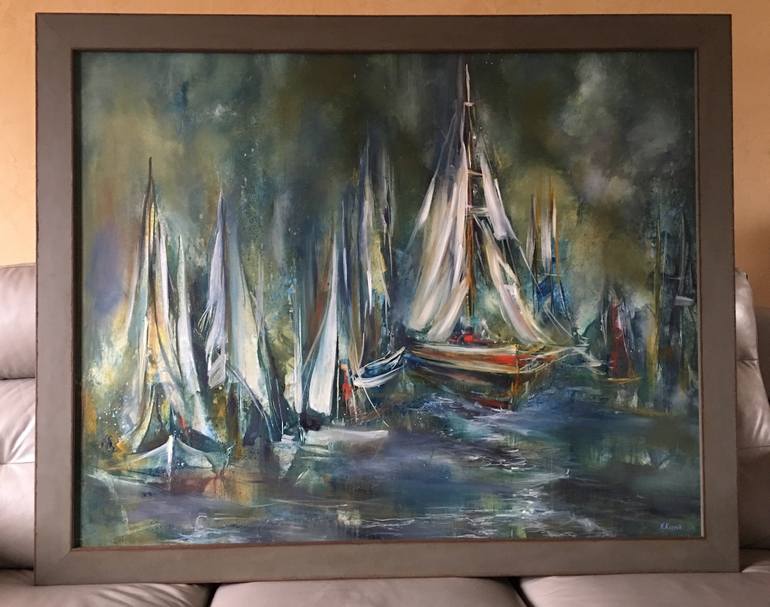 Original Abstract Boat Painting by Khrystyna Kozyuk