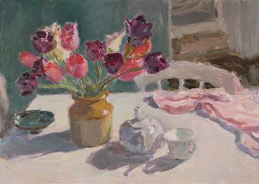 Tulips with a Teapot and Pink Cloth thumb
