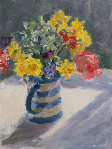 Spring Flowers in a Striped Vase thumb