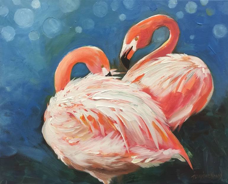 The Flamingo Song Painting By Jun Jamosmos Saatchi Art