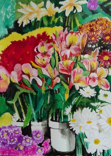 Print of Floral Paintings by Soso Kumsiashvili