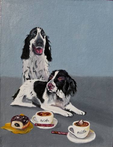 Print of Dogs Paintings by Soso Kumsiashvili