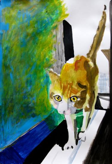 Original Expressionism Cats Paintings by Soso Kumsiashvili