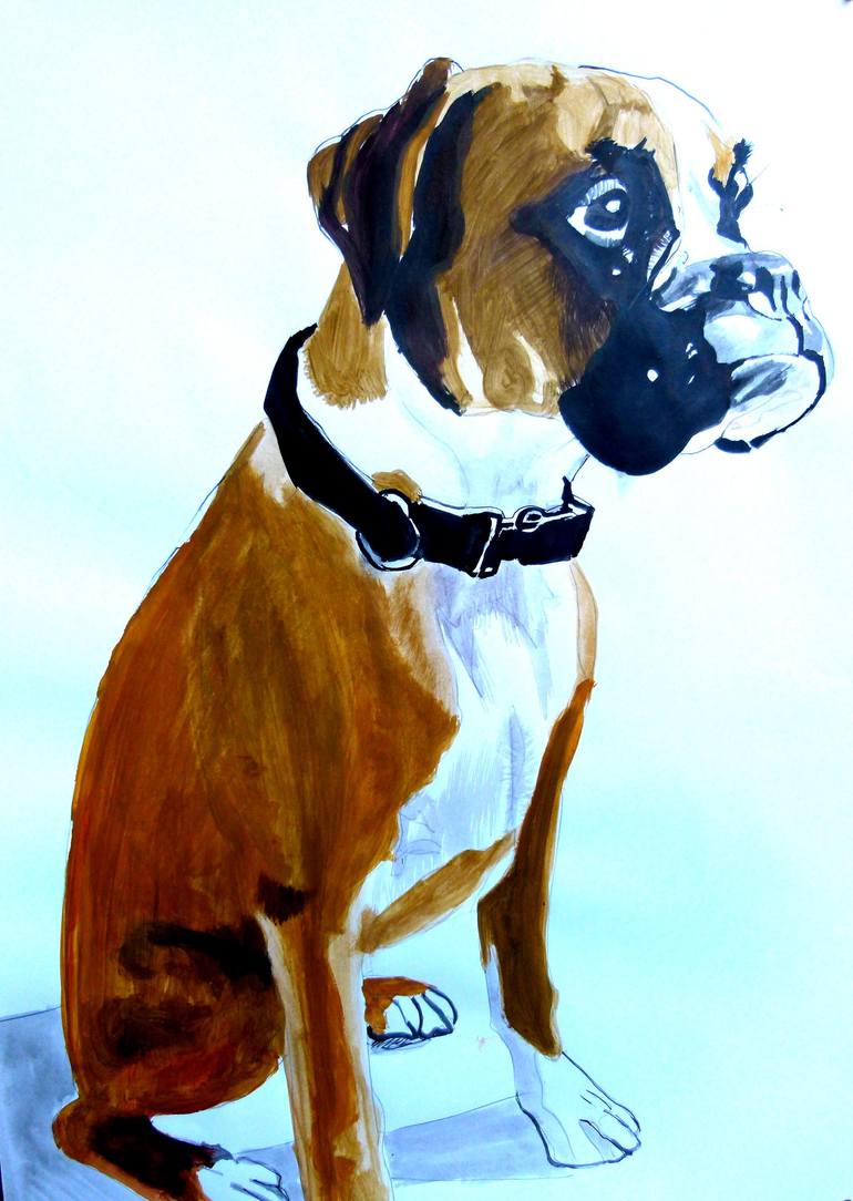 ORIGINAL Watercolor Boxer Dog Painting, Watercolor Boxer Puppy Painting,  Watercolor Miniature, Dog Lovers Wall Art, Boxer Wall Art Painting 
