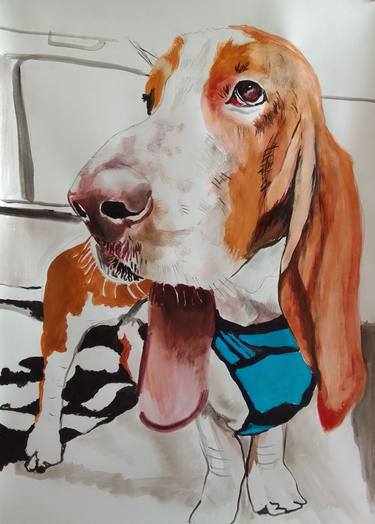 Hotsell Move the Basset- Original mixed media painting