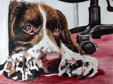 Original Fine Art Dogs Paintings by Soso Kumsiashvili