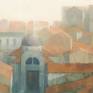 This is an original painting of the rooftops of Dubrovnik, from the city walls. I wanted to create an intense light, with the impression of it eating into the rooftops in the distance.

It is painted on deep profile canvas, with the sides painted black, and can be hung unframed.