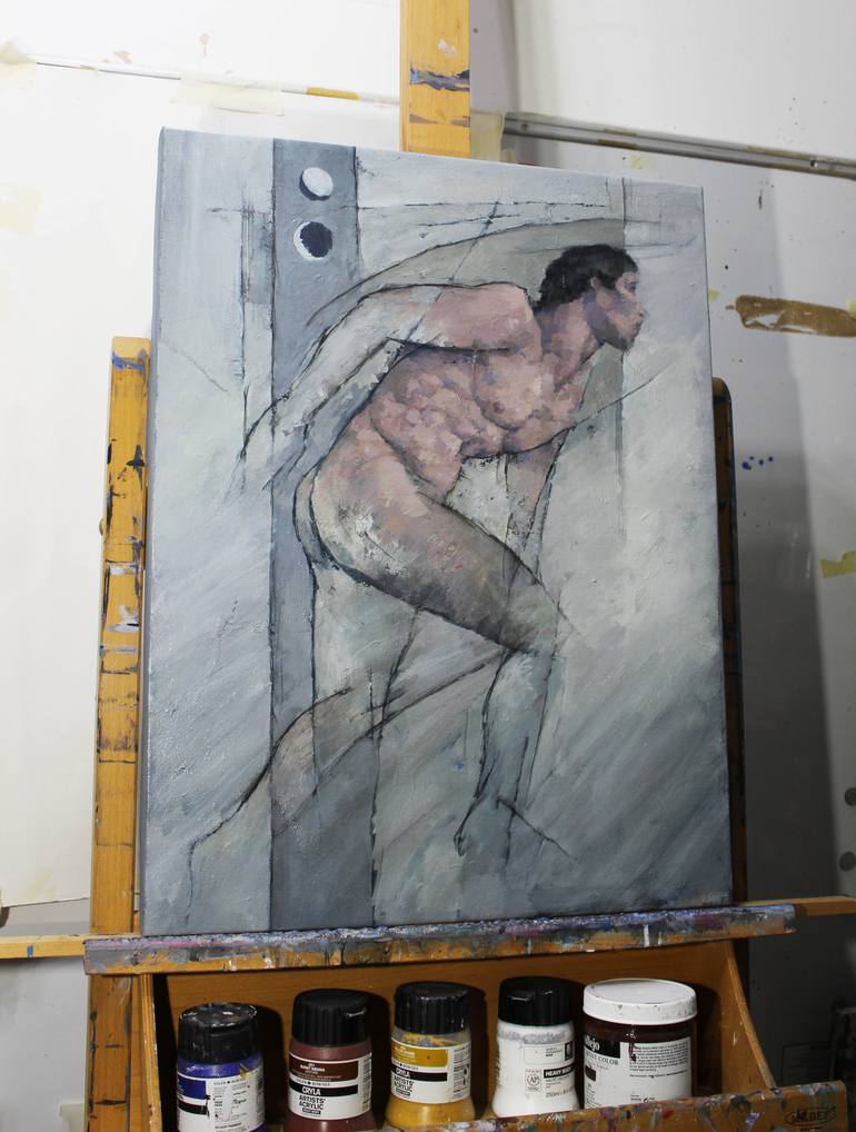 Original Abstract Men Painting by Stephen Mitchell