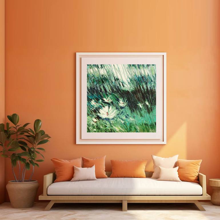 Original Art Deco Floral Painting by Artist Gurdish Pannu