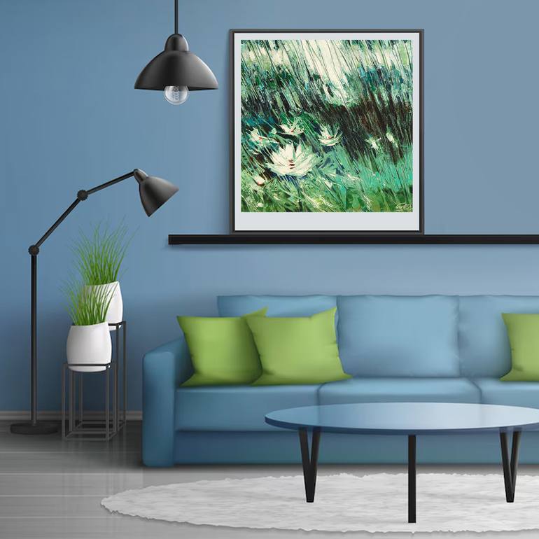 Original Art Deco Floral Painting by Artist Gurdish Pannu