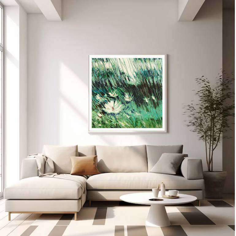 Original Art Deco Floral Painting by Artist Gurdish Pannu