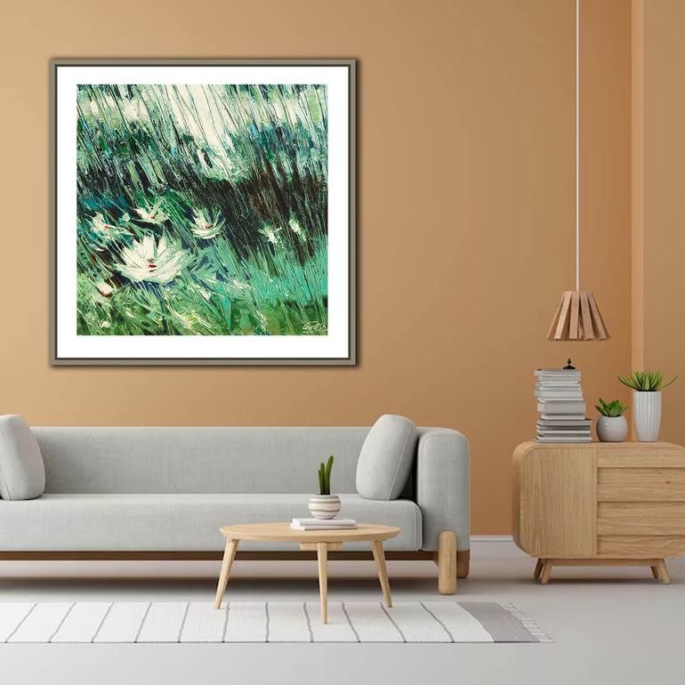 Original Art Deco Floral Painting by Artist Gurdish Pannu