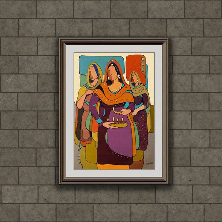 Original Abstract Expressionism Women Painting by Artist Gurdish Pannu