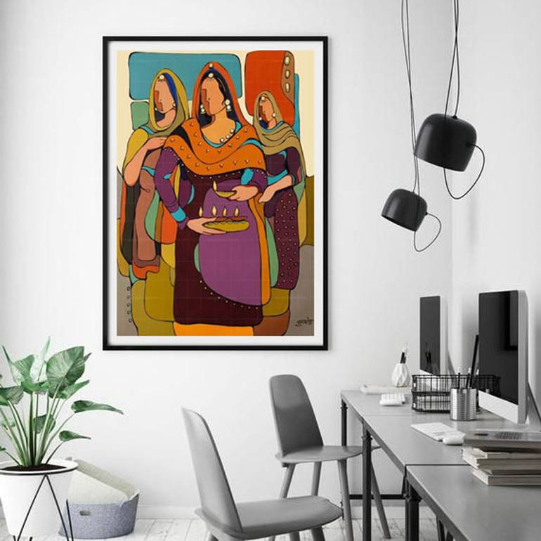 Original Abstract Expressionism Women Painting by Artist Gurdish Pannu