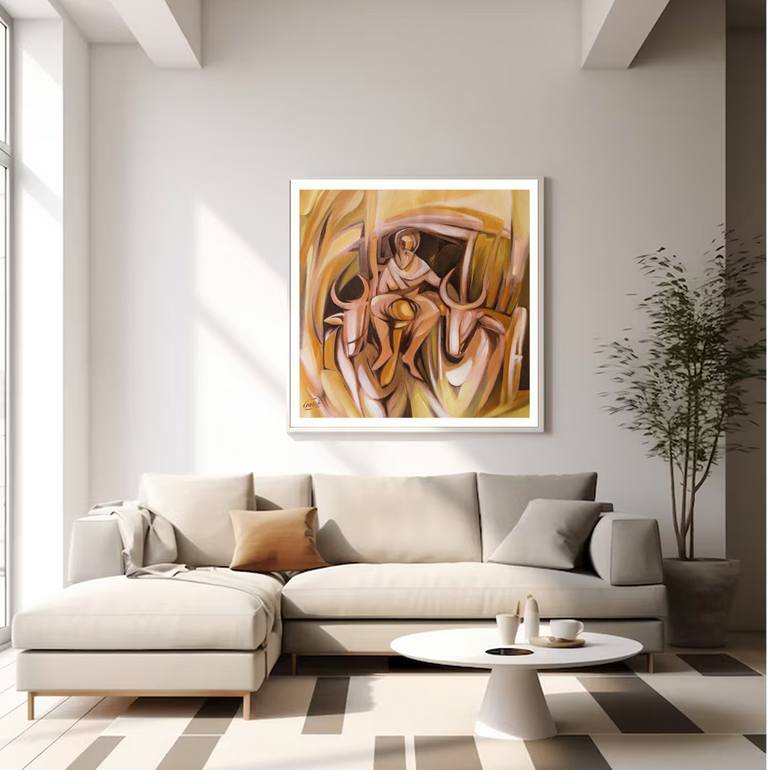 Original Algorithmic Rural Life Painting by Artist Gurdish Pannu
