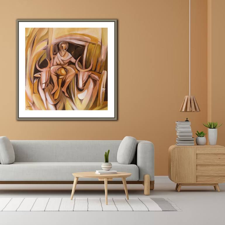 Original Algorithmic Rural Life Painting by Artist Gurdish Pannu
