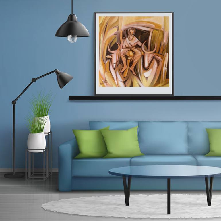Original Algorithmic Rural Life Painting by Artist Gurdish Pannu