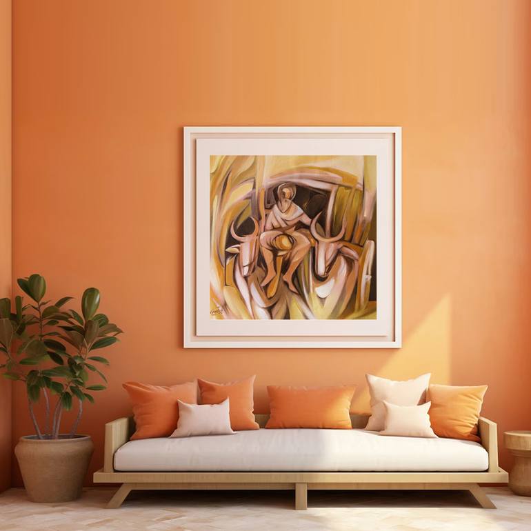Original Algorithmic Rural Life Painting by Artist Gurdish Pannu