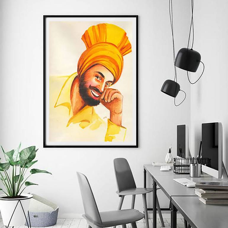 Original Abstract Men Painting by Artist Gurdish Pannu