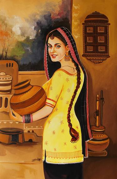 Print of Figurative Women Paintings by Artist Gurdish Pannu