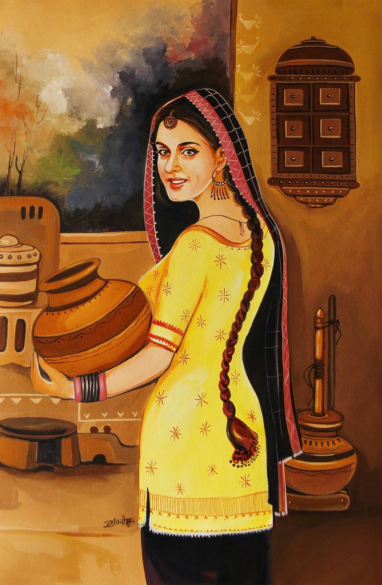 Ek Kudi- Beautiful Punjabi Girl Folk Art Painting by Artist Gurdish Pannu |  Saatchi Art
