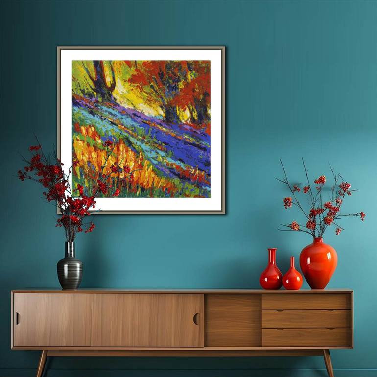 Original Abstract Garden Painting by Artist Gurdish Pannu