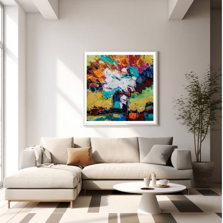 Original Abstract Expressionism Floral Painting by Artist Gurdish Pannu