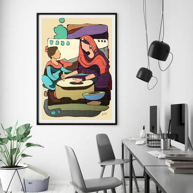 Original Abstract Women Painting by Artist Gurdish Pannu