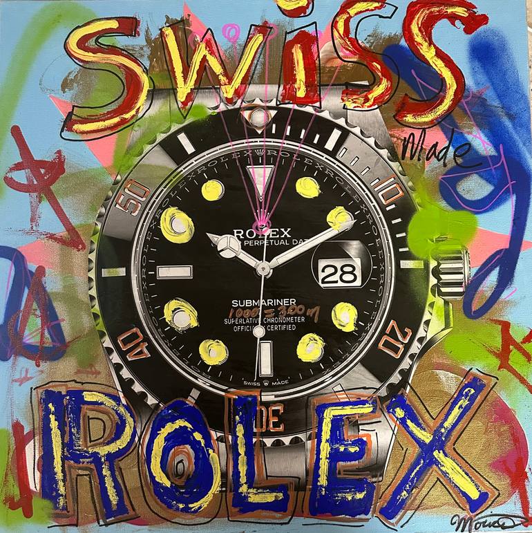 Original Fashion Mixed Media by David Morico  Expressionism Art on Canvas  Rolex