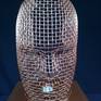 Installation (sculpture, lamp); head sculpture (copper mesh) on a metal base (brown oil paint), with LED illumination (2W, 230V). Cable in a transparent sheath.