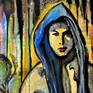Watercolor painting portrayed a young graffiti street artist from Portugal. This painting inspired by notable street art and graffiti sprayed around Portugal, especially in Lisbon and Algarve towns Faro and Olhao.