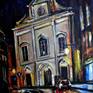Night Rain in Lisbon' ORIGINAL acrylic cityscape painting - a street view in the centre of Lisbon in a night time. This painting was created under the strong impression of the picture of night lights in Lisbon in very special rainy winter weather - wet, windy with slightly cold temperature. When the contrast between cold and warm colours makes an unique atmosphere of this vintage, fantastic place.
This painting in pallet knife technique under strong influence from post impressionist art.