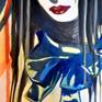 Watercolour painting inspired by Japanese modern culture - anime, cosplay, manga, and vintage Japanese woodblock prints. In expressionistic pop art style.
Materials: watercolours and inks on heavy weight water-colour fine art paper.
